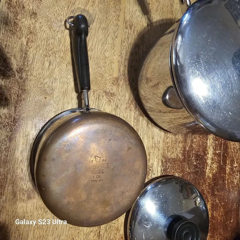 Vintage! 1801 Revere Ware 1 Qt Saucepan Pot w/Lid Copper Bottom